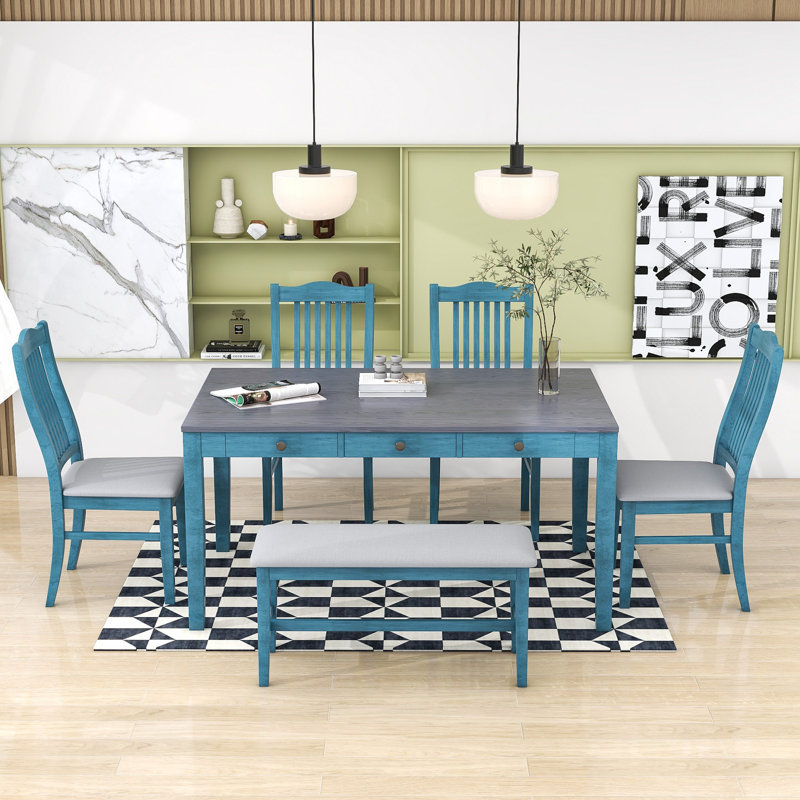 Rosalind Wheeler Botek 6 Piece Dining Set, Kitchen Table Set with Drawers, Upholstered Chairs